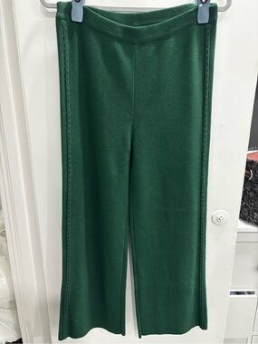 Girls Forest Green Knit Wide-Leg Joggers